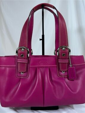 Coach Fuchsia Soho Pleated Tote Bag Zip Top Silver Hardware *FLAWS*